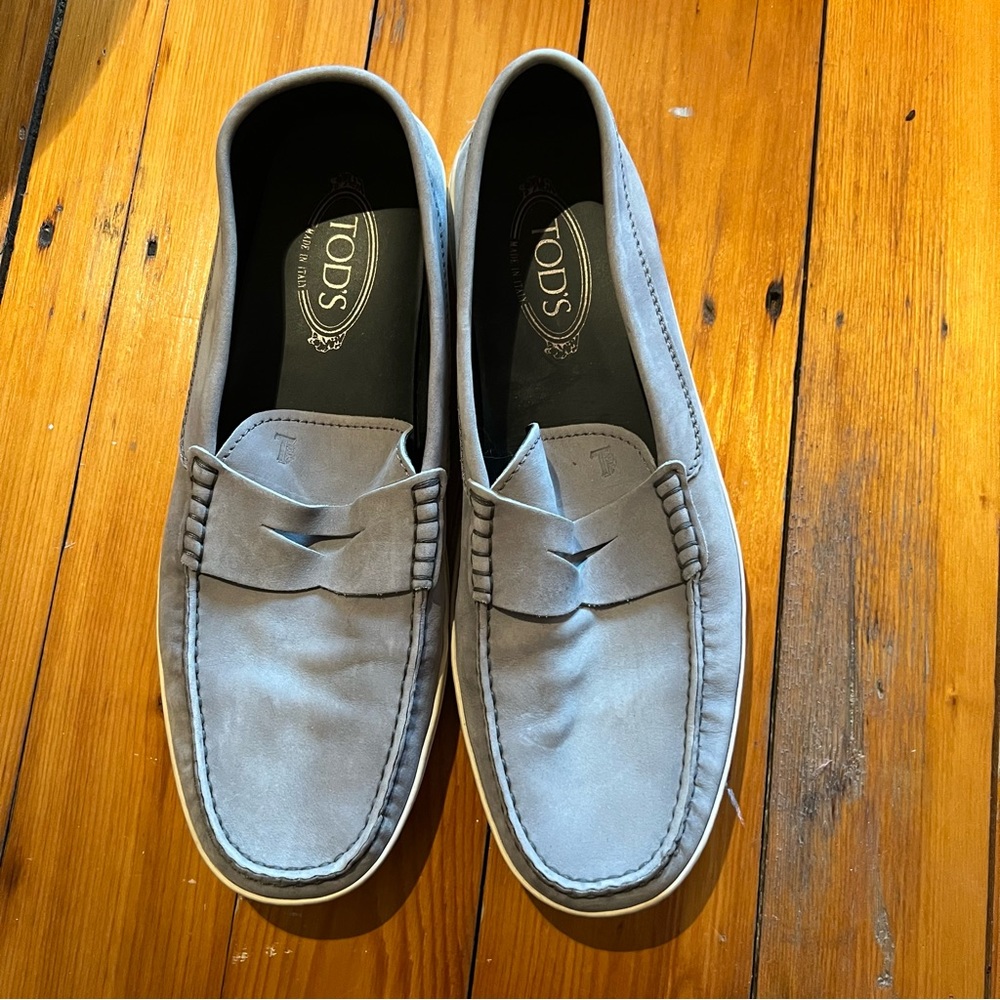 Tods grey blue suede loafers (10)